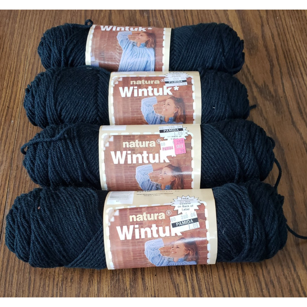 Lot of 4 Skeins 4 Ply Wintuk Natura 3.6 Oz Black Knitting Worsted Yarn